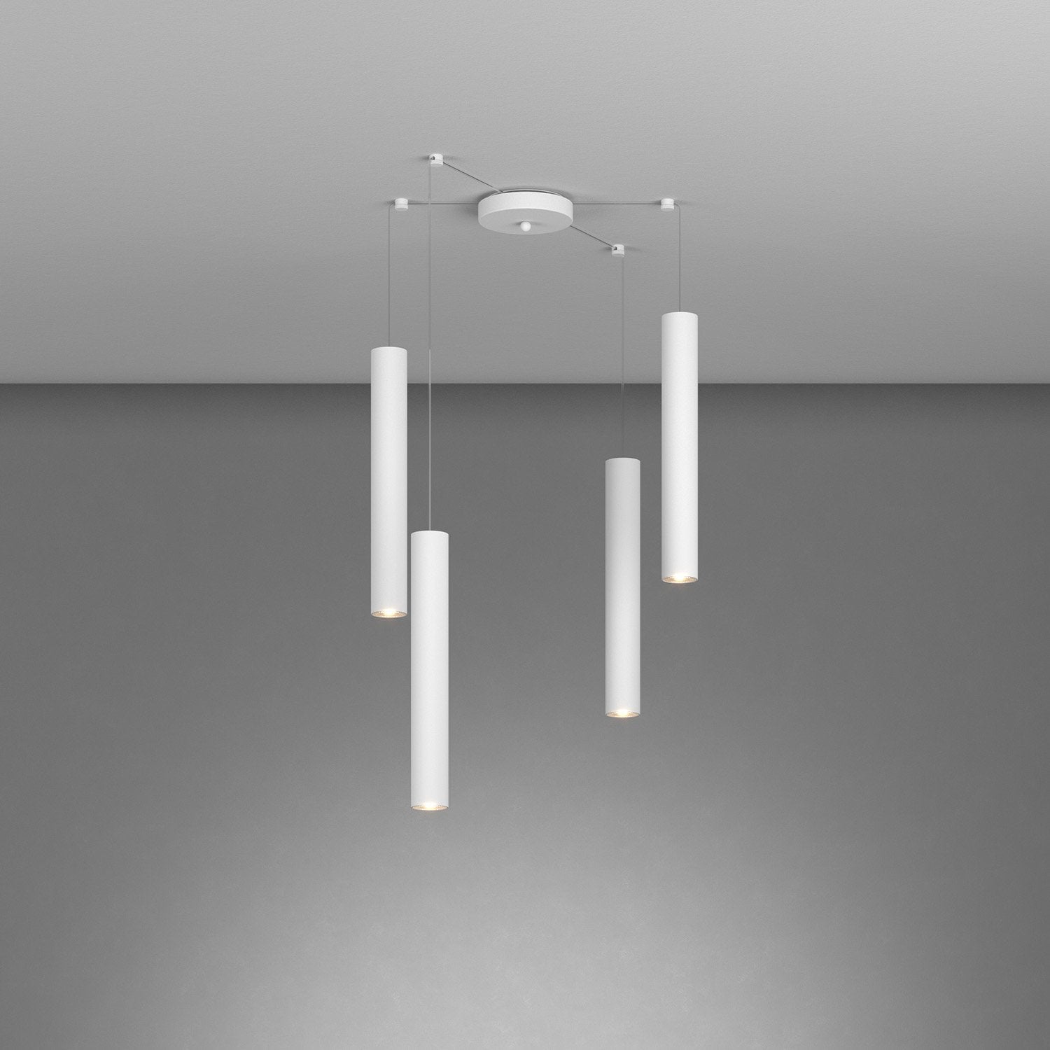 Lampadario Industrial-Minimal Xeana Metallo Bianco 4 Luci Gu10