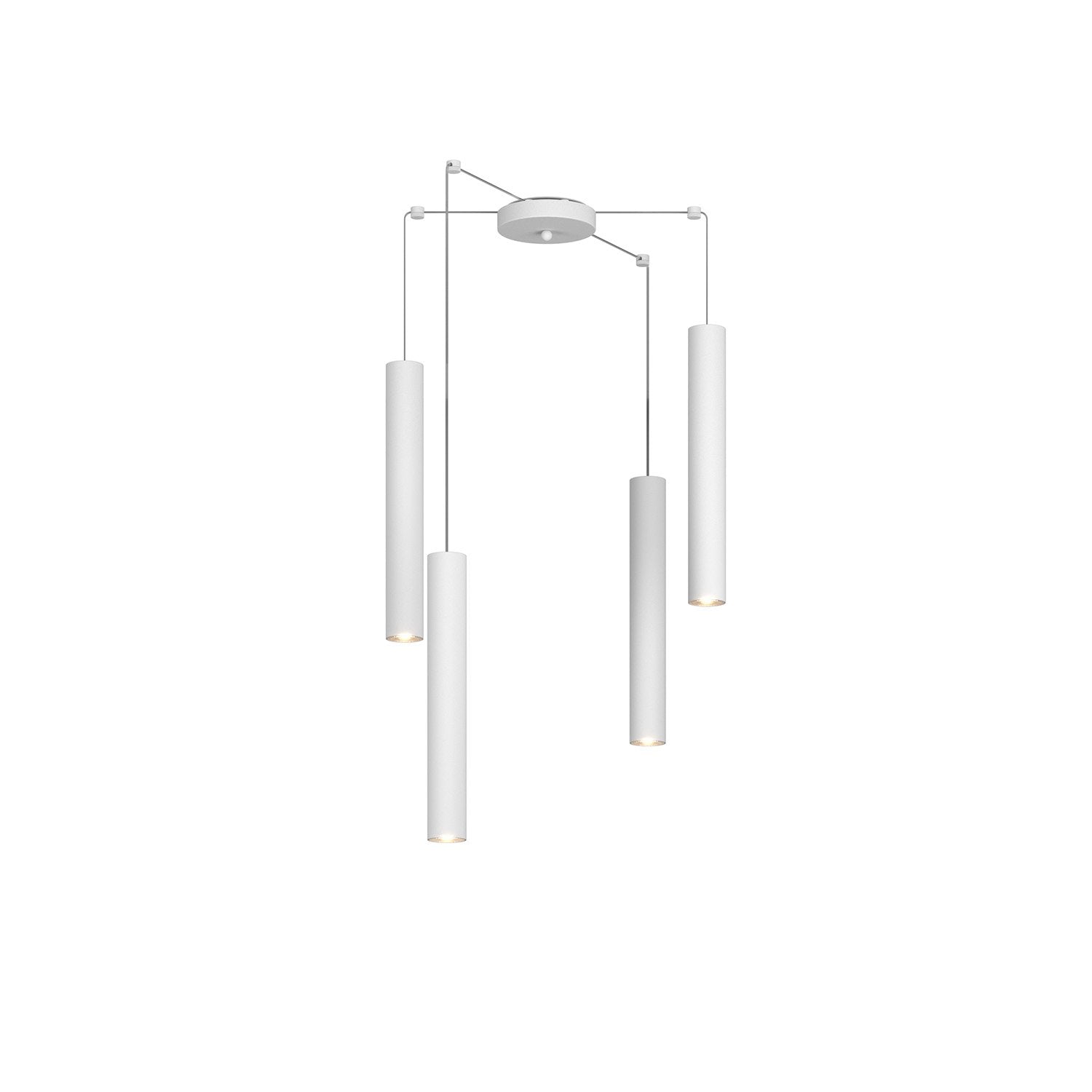 Lampadario Industrial-Minimal Xeana Metallo Bianco 4 Luci Gu10