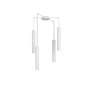 Lampadario Industrial-Minimal Xeana Metallo Bianco 4 Luci Gu10