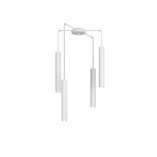 Lampadario Industrial-Minimal Xeana Metallo Bianco 4 Luci Gu10