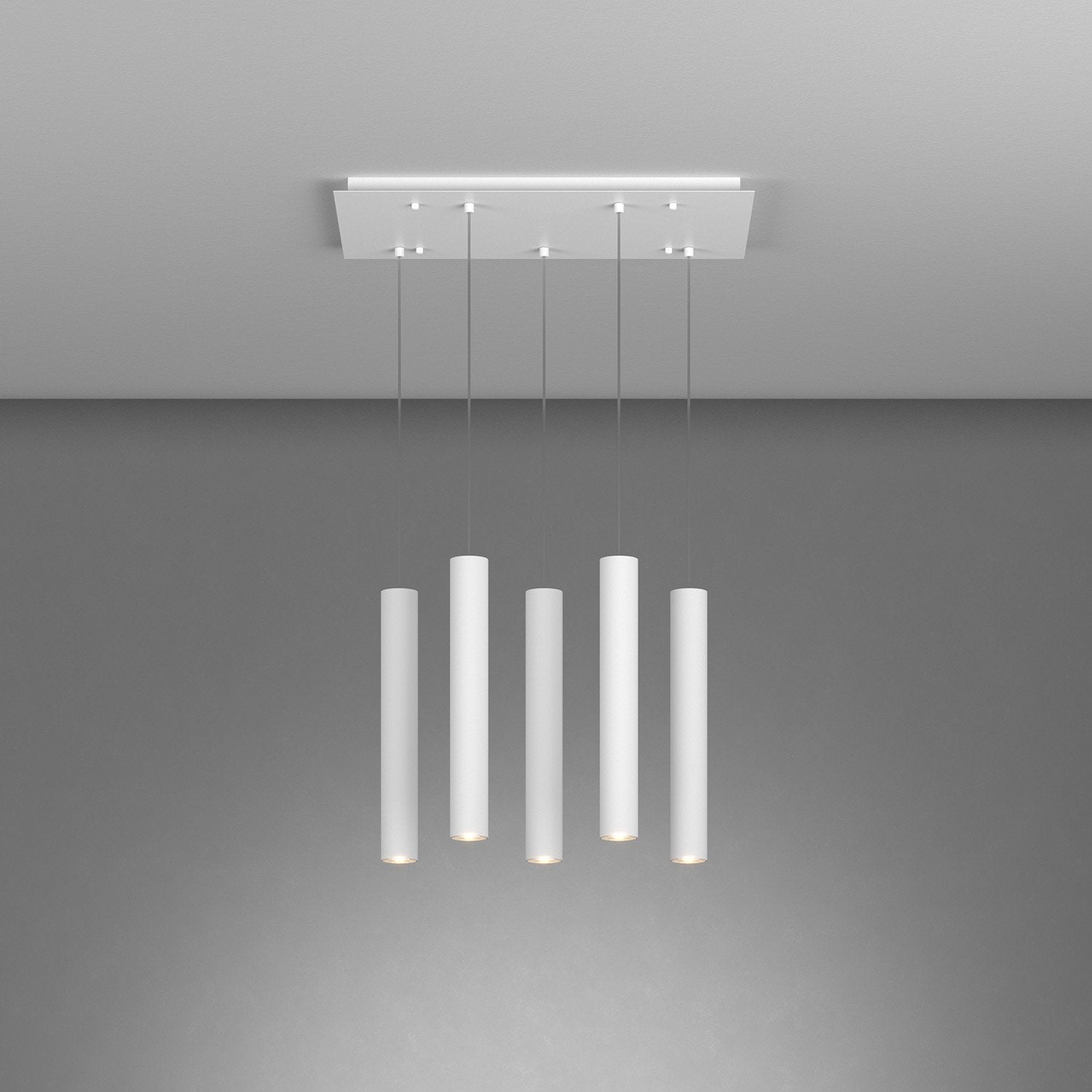 Lampadario Rettangolare Industrial-Minimal Xeana Metallo Bianco 5 Luci Gu10