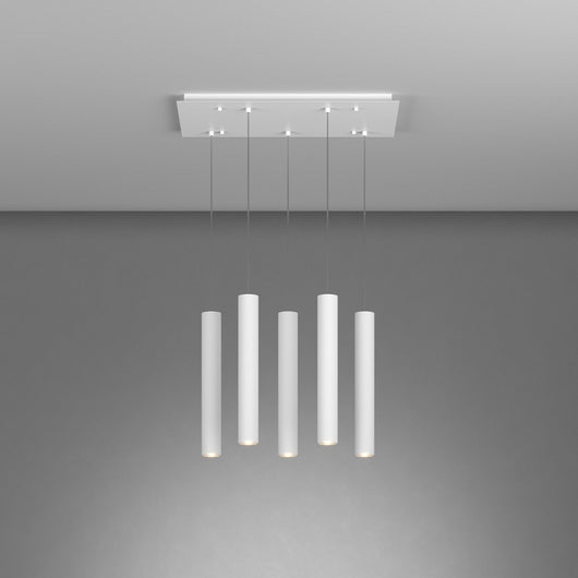 Lampadario Rettangolare Industrial-Minimal Xeana Metallo Bianco 5 Luci Gu10