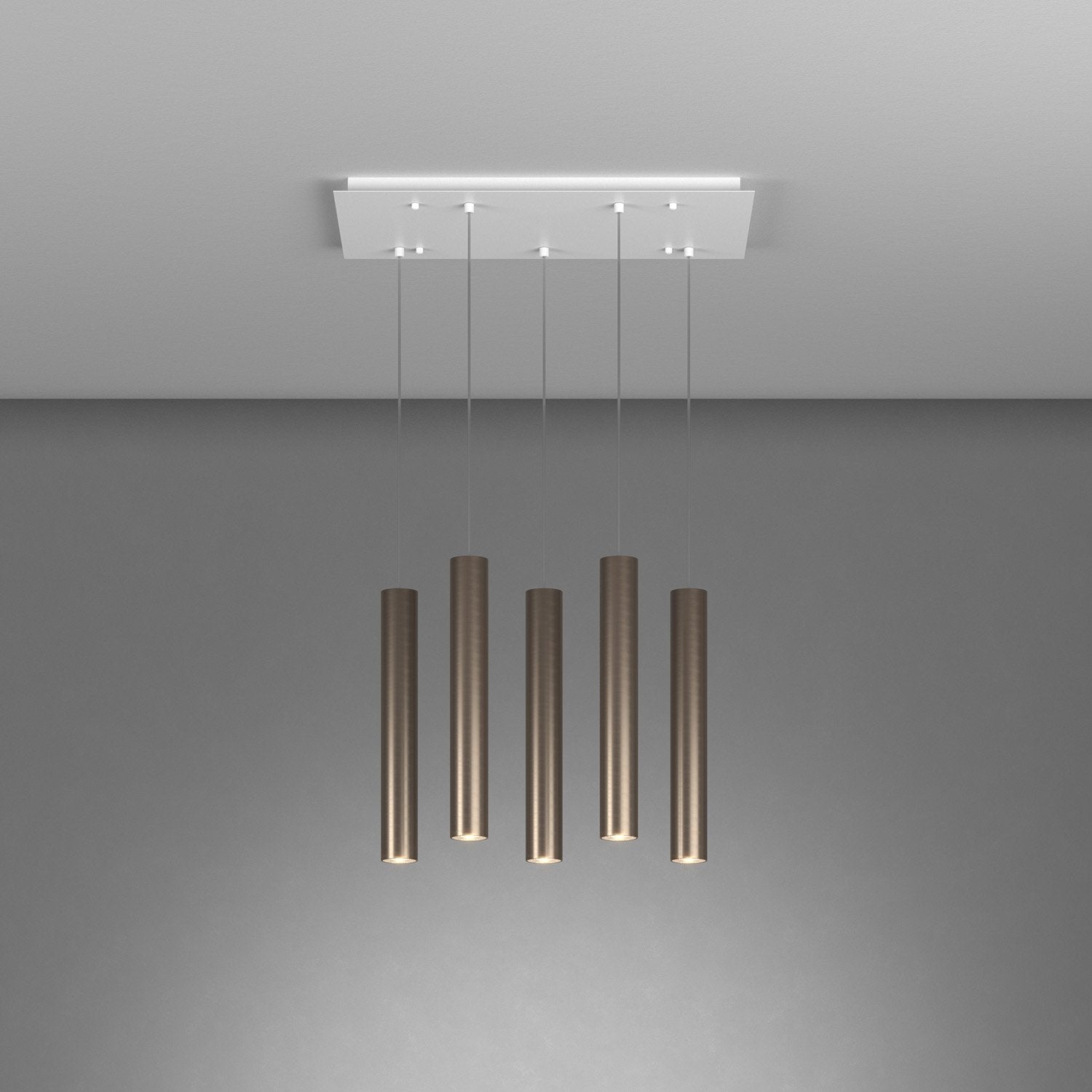 Lampadario Industrial-Minimal Xeana Metallo Bianco Bronzo 5 Luci Gu10