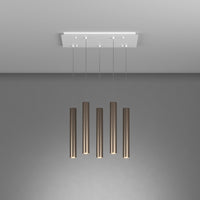 Lampadario Industrial-Minimal Xeana Metallo Bianco Bronzo 5 Luci Gu10