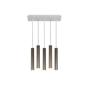 Lampadario Industrial-Minimal Xeana Metallo Bianco Bronzo 5 Luci Gu10