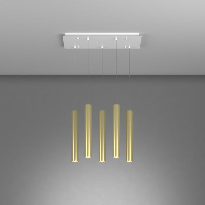 Lampadario Industrial-Minimal Xeana Metallo Bianco Ottone 5 Luci Gu10