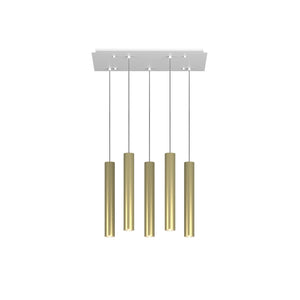 Lampadario Industrial-Minimal Xeana Metallo Bianco Ottone 5 Luci Gu10