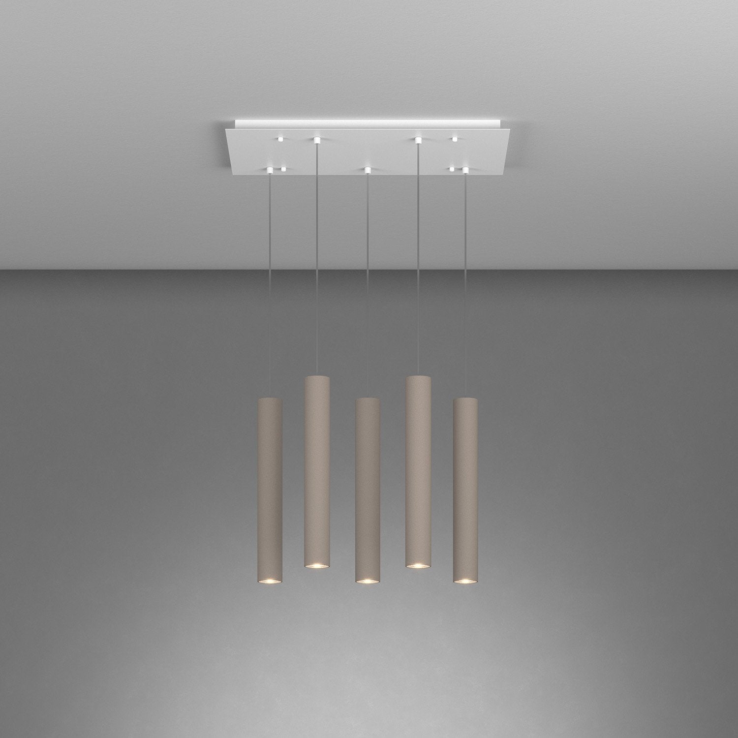 Lampadario Industrial-Minimal Xeana Metallo Bianco Marrone 5 Luci Gu10