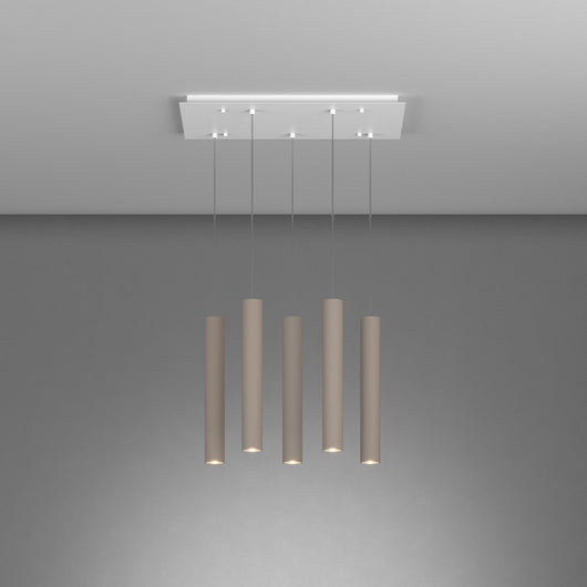 Lampadario Industrial-Minimal Xeana Metallo Bianco Marrone 5 Luci Gu10