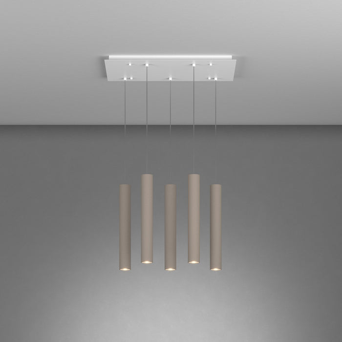 Lampadario Industrial-Minimal Xeana Metallo Bianco Marrone 5 Luci Gu10