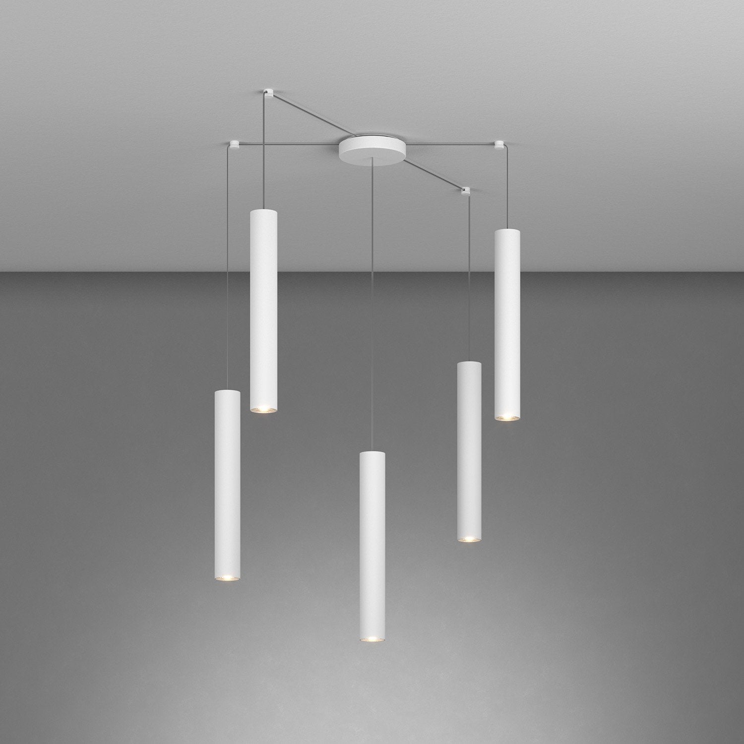 Lampadario Industrial-Minimal Xeana Metallo Bianco 5 Luci Gu10