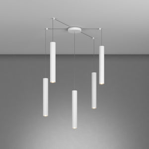 Lampadario Industrial-Minimal Xeana Metallo Bianco 5 Luci Gu10