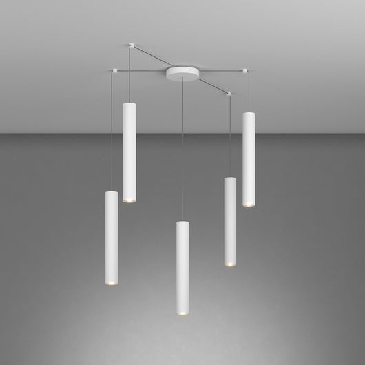 Lampadario Industrial-Minimal Xeana Metallo Bianco 5 Luci Gu10