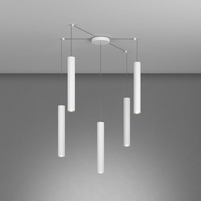 Lampadario Industrial-Minimal Xeana Metallo Bianco 5 Luci Gu10