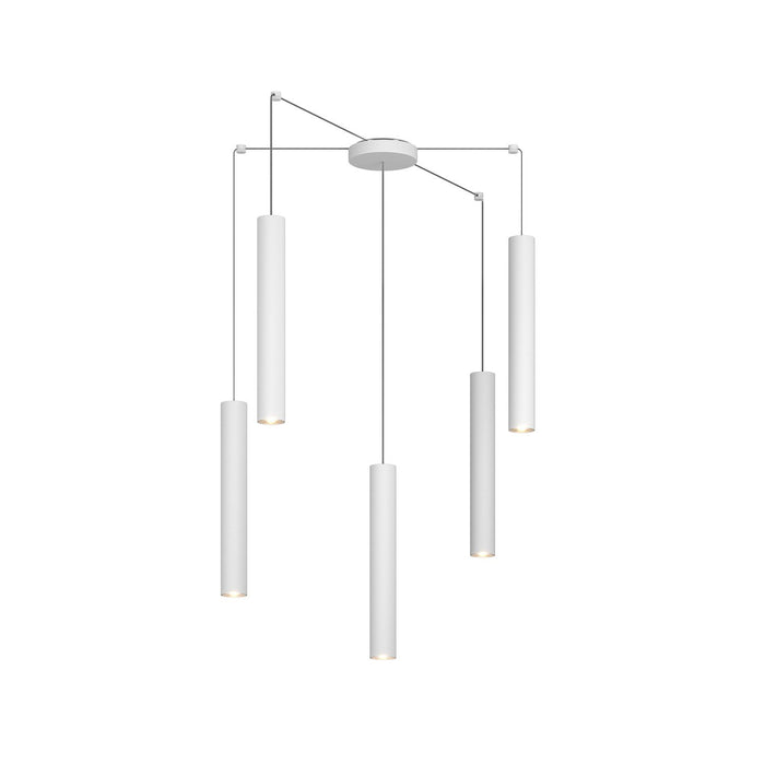 Lampadario Industrial-Minimal Xeana Metallo Bianco 5 Luci Gu10