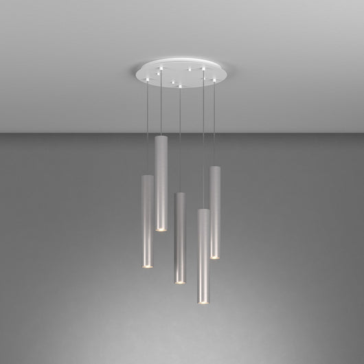 Lampadario Tondo Industrial-Minimal Xeana Metallo Bianco Alluminio 5 Luci Gu10