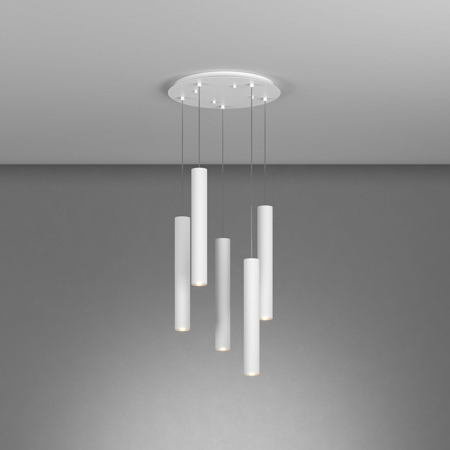 Lampadario Tondo Industrial-Minimal Xeana Metallo Bianco 5 Luci Gu10