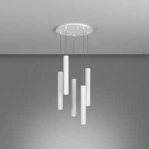 Lampadario Tondo Industrial-Minimal Xeana Metallo Bianco 5 Luci Gu10