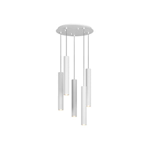 Lampadario Tondo Industrial-Minimal Xeana Metallo Bianco 5 Luci Gu10