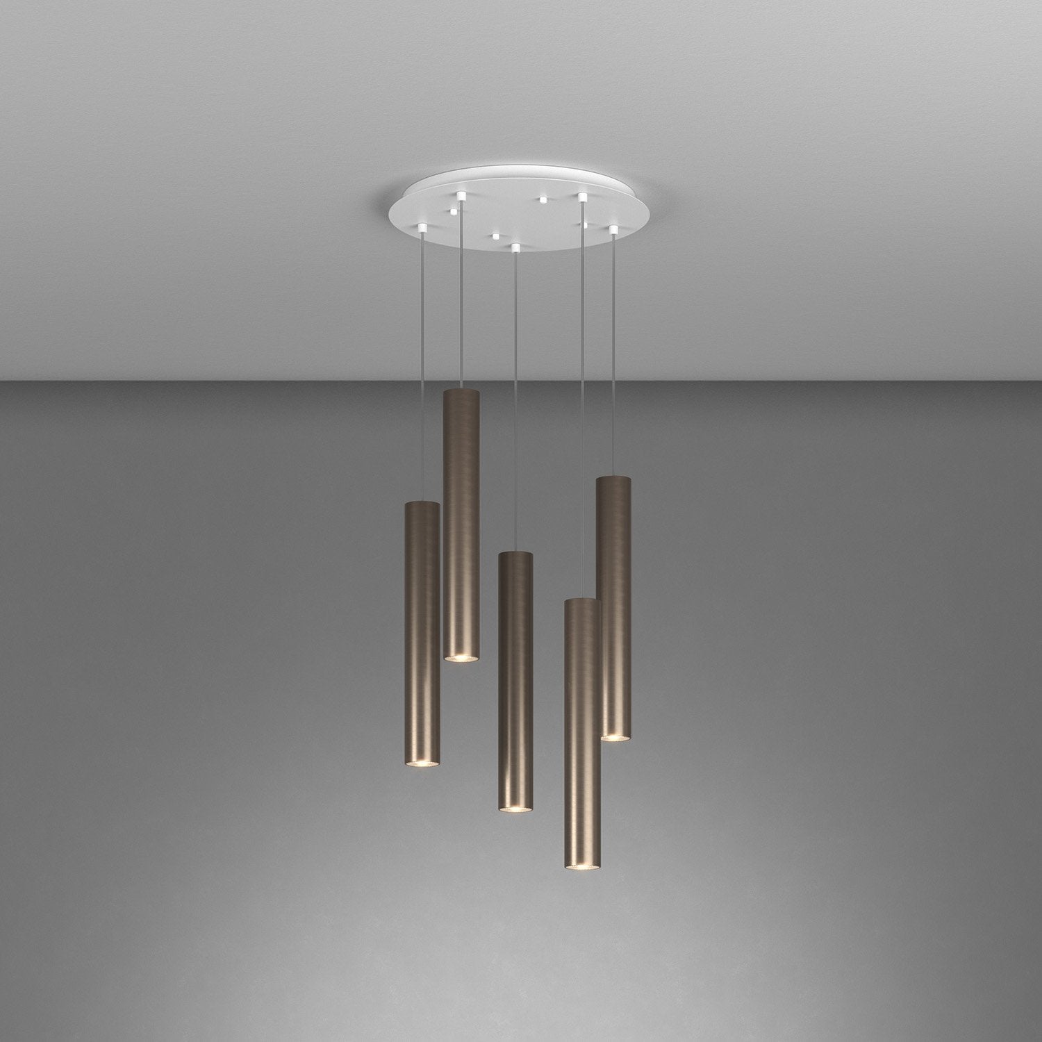 Lampadario Tondo Industrial-Minimal Xeana Metallo Bianco Bronzo 5 Luci Gu10