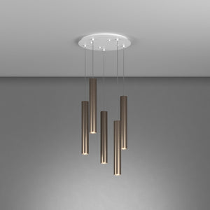 Lampadario Tondo Industrial-Minimal Xeana Metallo Bianco Bronzo 5 Luci Gu10