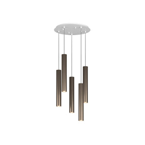 Lampadario Tondo Industrial-Minimal Xeana Metallo Bianco Bronzo 5 Luci Gu10