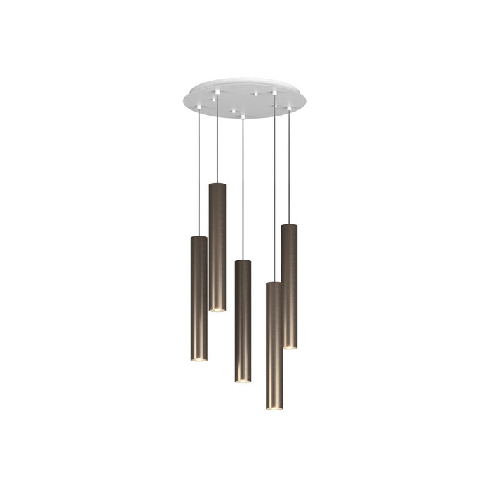 Lampadario Tondo Industrial-Minimal Xeana Metallo Bianco Bronzo 5 Luci Gu10