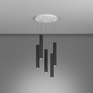 Lampadario Tondo Industrial-Minimal Xeana Metallo Bianco Nero 5 Luci Gu10