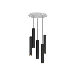 Lampadario Tondo Industrial-Minimal Xeana Metallo Bianco Nero 5 Luci Gu10