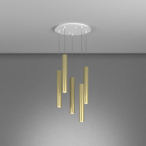 Lampadario Tondo Industrial-Minimal Xeana Metallo Bianco Ottone 5 Luci Gu10