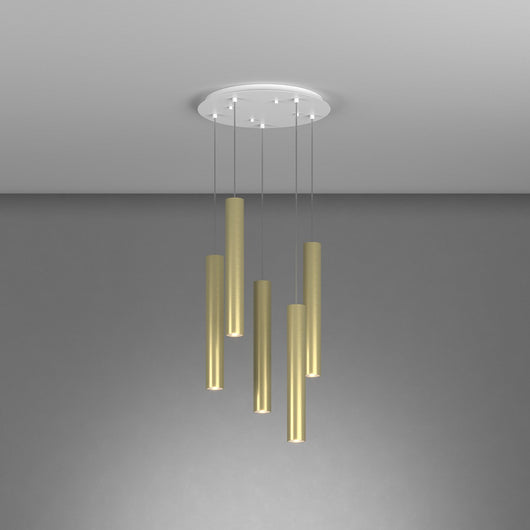 Lampadario Tondo Industrial-Minimal Xeana Metallo Bianco Ottone 5 Luci Gu10