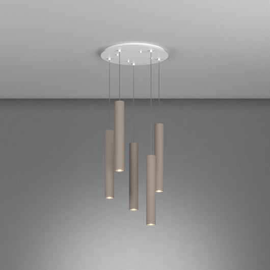 Lampadario Tondo Industrial-Minimal Xeana Metallo Bianco Marrone 5 Luci Gu10