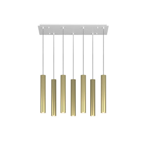 Lampadario Industrial-Minimal Xeana Metallo Bianco Ottone 7 Luci Gu10