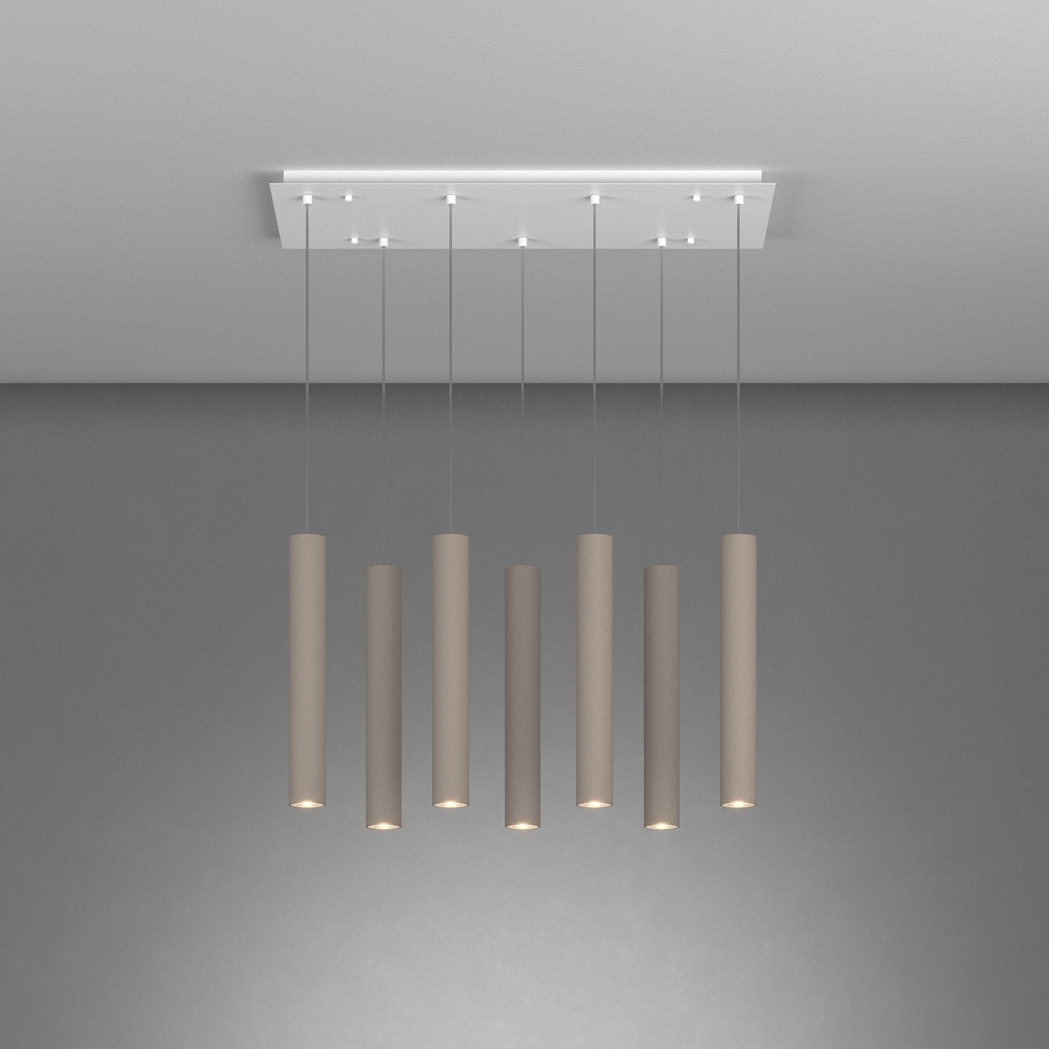 Lampadario Industrial-Minimal Xeana Metallo Bianco Marrone 7 Luci Gu10