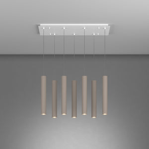 Lampadario Industrial-Minimal Xeana Metallo Bianco Marrone 7 Luci Gu10