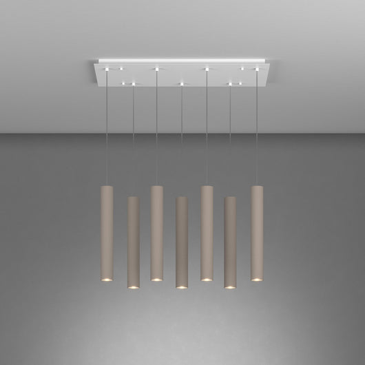Lampadario Industrial-Minimal Xeana Metallo Bianco Marrone 7 Luci Gu10