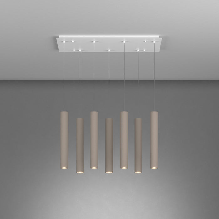 Lampadario Industrial-Minimal Xeana Metallo Bianco Marrone 7 Luci Gu10