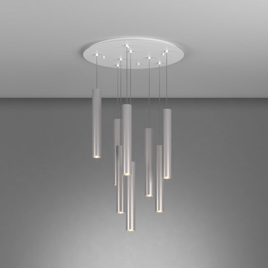 Lampadario Industrial-Minimal Xeana Metallo Bianco Alluminio 8 Luci Gu10