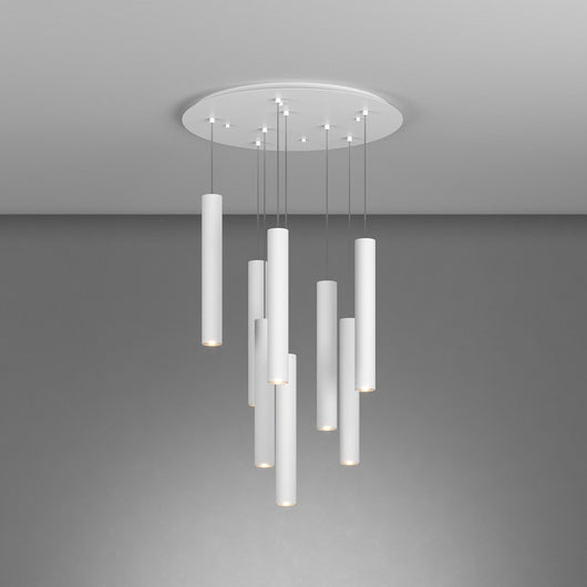 Lampadario Industrial-Minimal Xeana Metallo Bianco 8 Luci Gu10