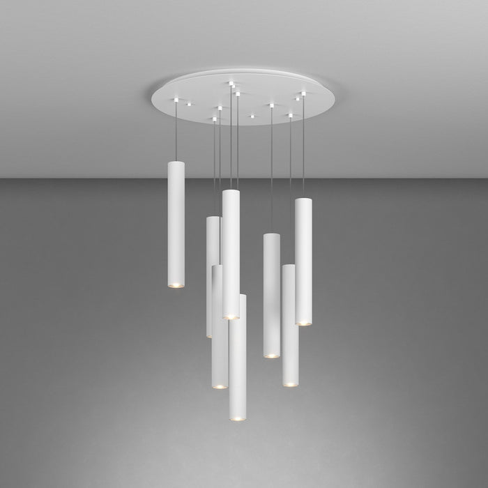 Lampadario Industrial-Minimal Xeana Metallo Bianco 8 Luci Gu10