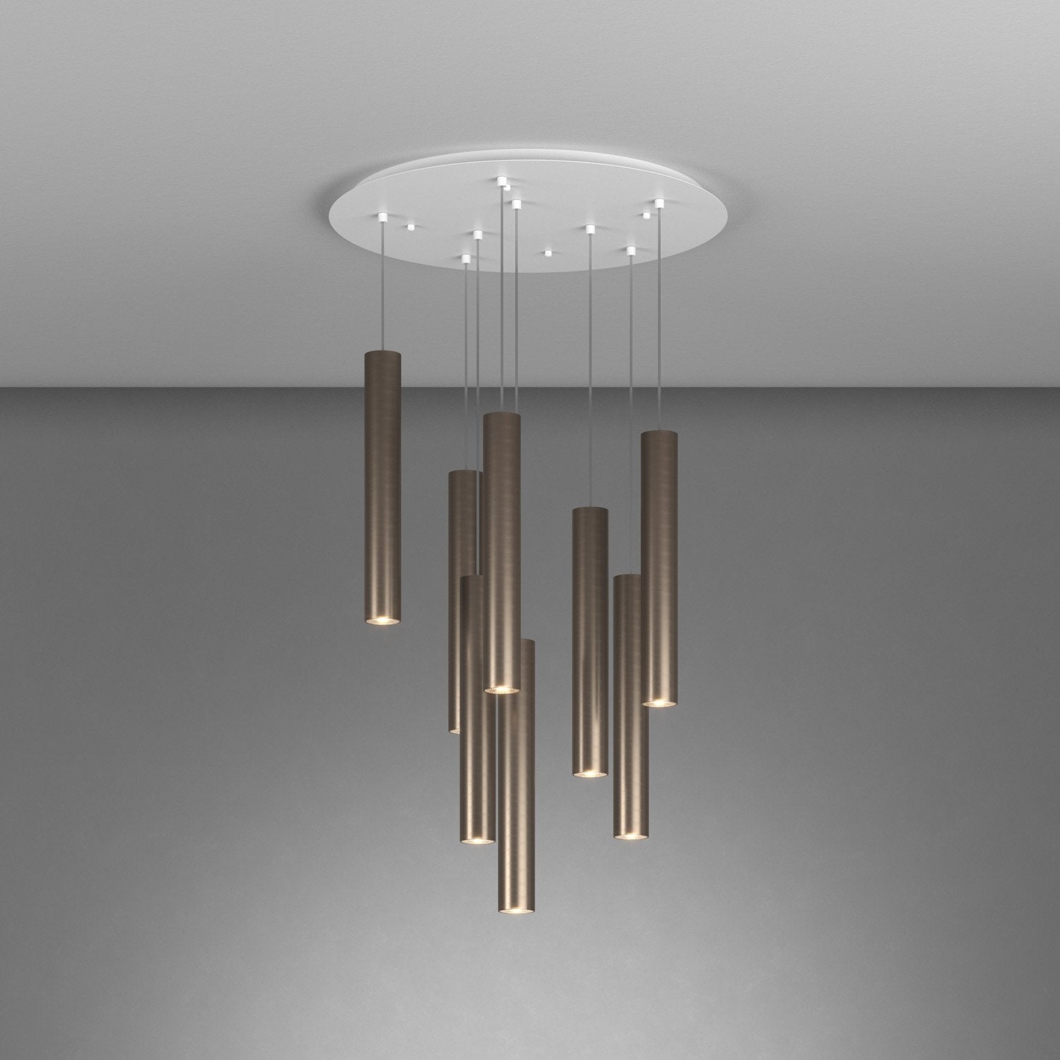 Lampadario Industrial-Minimal Xeana Metallo Bianco Bronzo 8 Luci Gu10