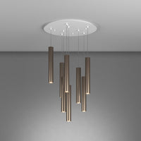 Lampadario Industrial-Minimal Xeana Metallo Bianco Bronzo 8 Luci Gu10