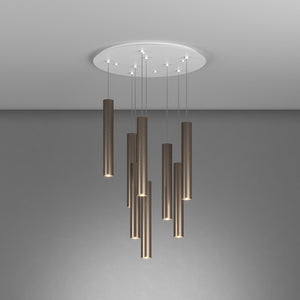 Lampadario Industrial-Minimal Xeana Metallo Bianco Bronzo 8 Luci Gu10