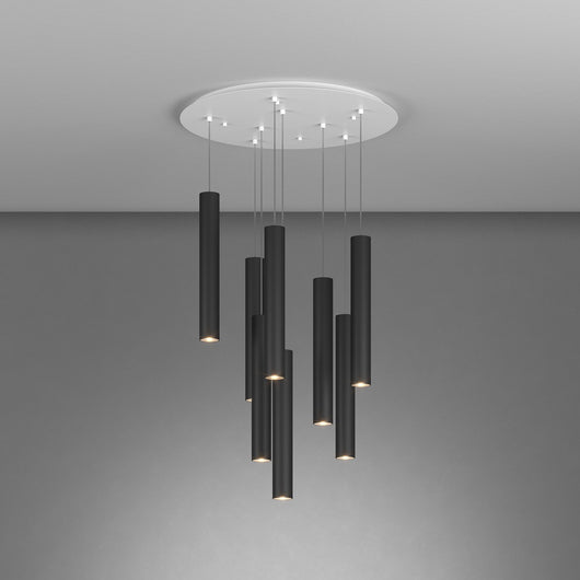 Lampadario Industrial-Minimal Xeana Metallo Bianco Nero 8 Luci Gu10