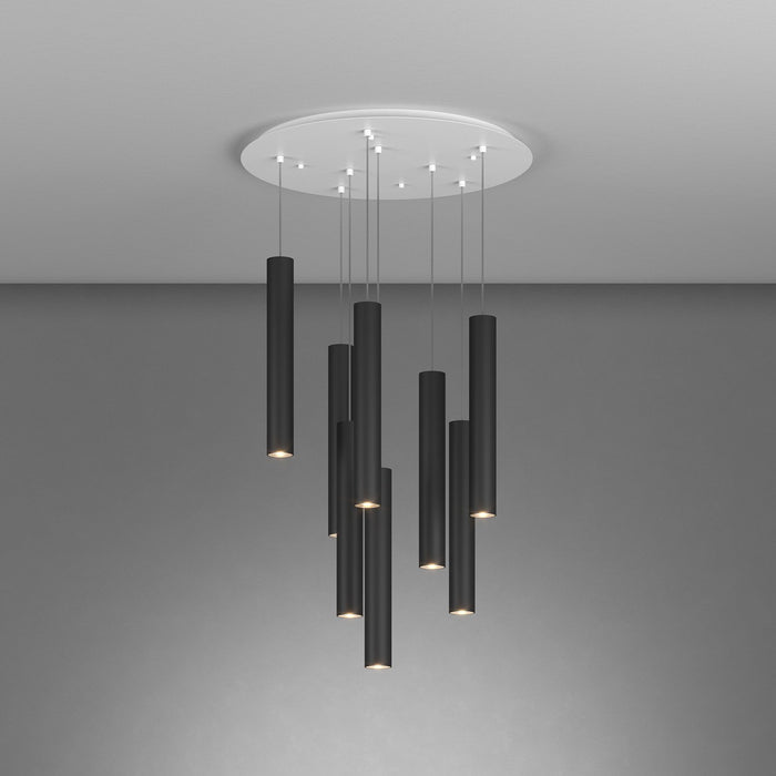 Lampadario Industrial-Minimal Xeana Metallo Bianco Nero 8 Luci Gu10