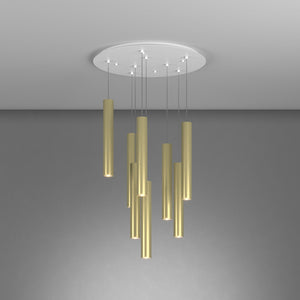 Lampadario Industrial-Minimal Xeana Metallo Bianco Ottone 8 Luci Gu10