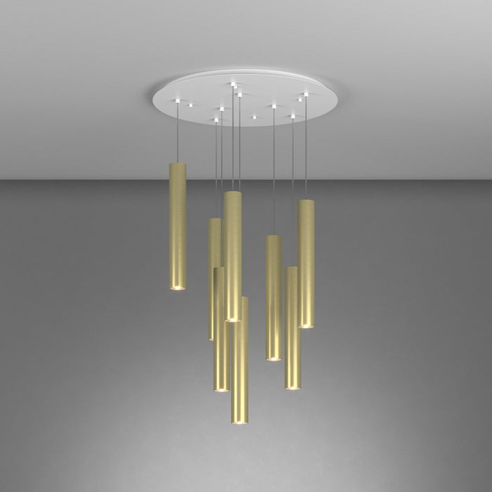 Lampadario Industrial-Minimal Xeana Metallo Bianco Ottone 8 Luci Gu10