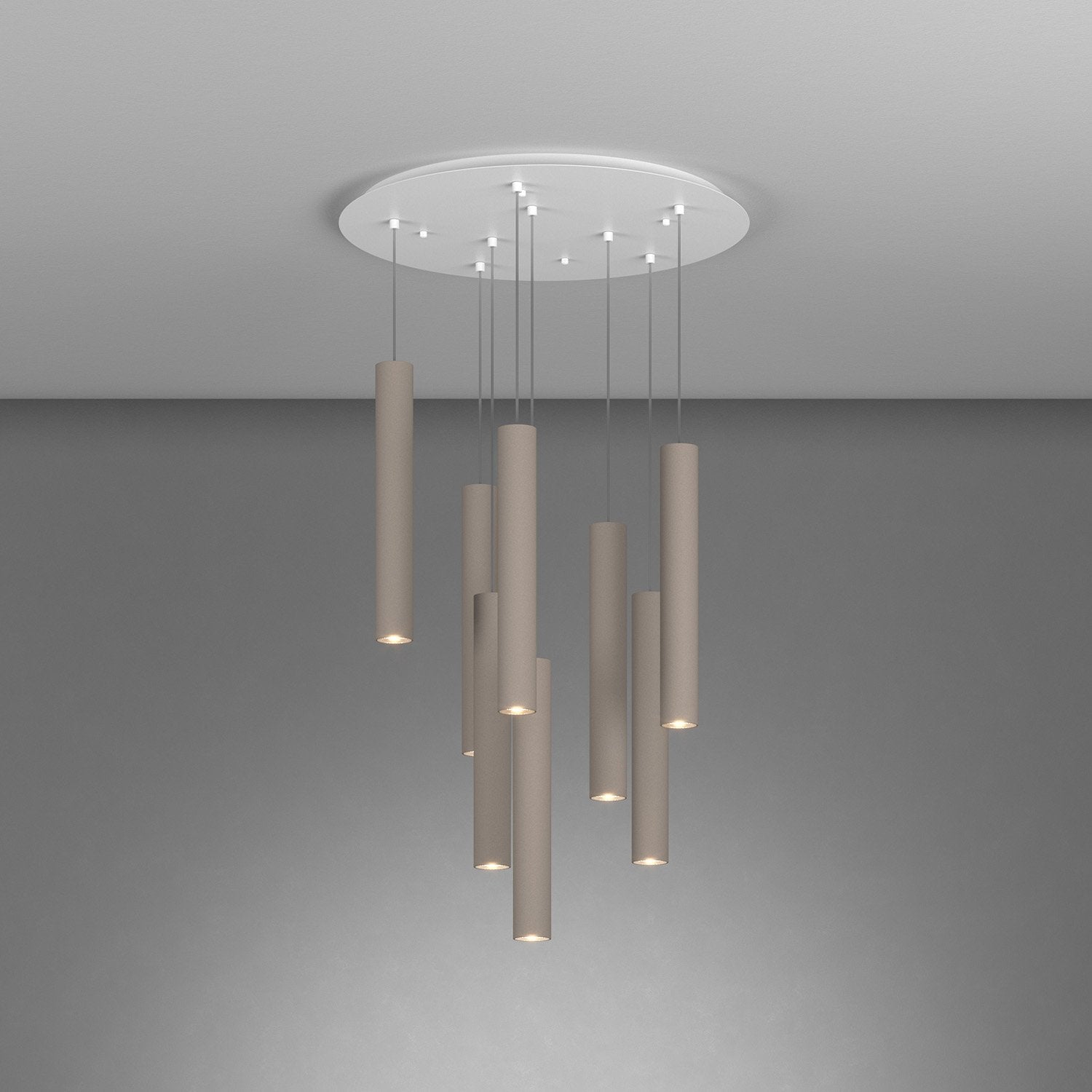 Lampadario Industrial-Minimal Xeana Metallo Bianco Marrone 8 Luci Gu10