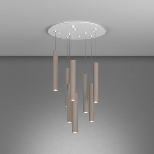 Lampadario Industrial-Minimal Xeana Metallo Bianco Marrone 8 Luci Gu10