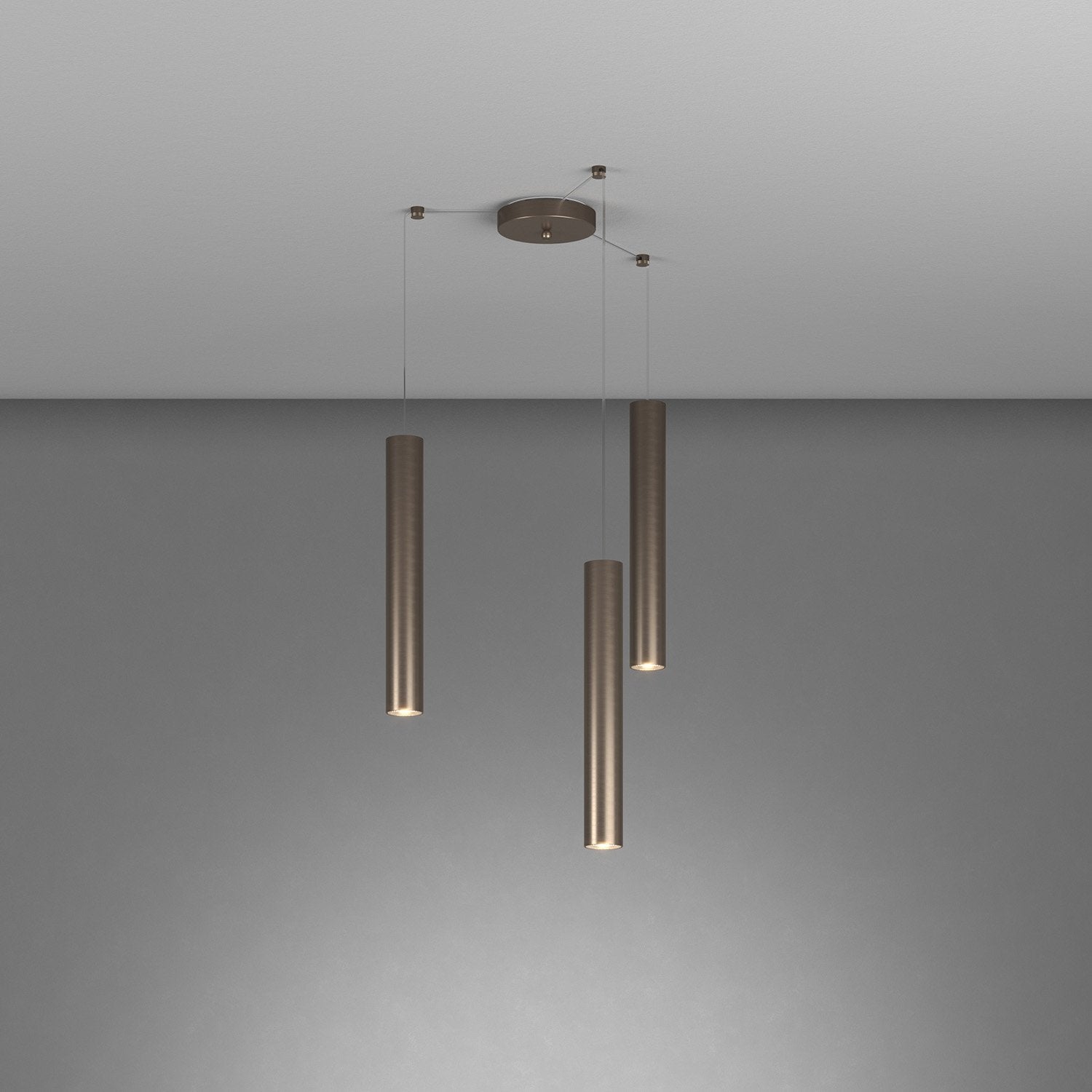 Lampadario Industrial-Minimal Xeana Metallo Bronzo 3 Luci Gu10